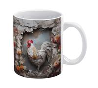 Tazza da caffè 3D con fiori di gallo in un buco nel muro da 11 once, design creativo per uno spazio multiuso, tazza da caffè 3D