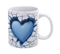 Tazza da caffè 3D con foro a forma di cuore blu nel muro, tazza dipinta in 3D, design creativo per spazi multiuso, tazza per donne e uomini, 11 once