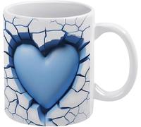 Tazza da caffè 3D con foro a forma di cuore blu nel muro, tazza dipinta in 3D, design creativo per spazi multiuso, tazza per donne e uomini, 11 once