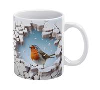 Tazza da caffè 3D con foro nel muro a forma di pettirosso - Idea divertente per il compleanno di mamma, papà, marito e moglie - Tazza da caffè 3D da 11 once, tazza da tè, bianca