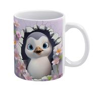 Tazza da caffè 3D con foro nel muro a forma di pinguino, dipinta in 3D, design creativo per spazi multiuso, per donne e uomini, 11 once