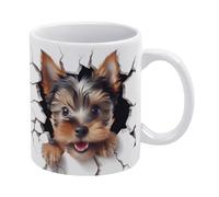 Tazza da caffè 3D con foro nel muro dello Yorkshire Terrier, tazza dipinta in 3D, design creativo per spazi multiuso, tazza per donne e uomini, 11 once