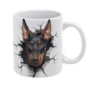 Tazza da caffè 3D con foro nel muro e motivo Doberman 3D, tazza dipinta in 3D, design creativo per spazi multiuso, tazza per donne e uomini, 11 once
