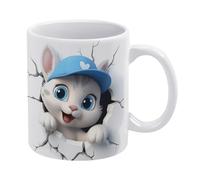 Tazza da caffè 3D con gattino in un buco nel muro, cartone animato, tazza da caffè in ceramica bianca, tazza da caffè creativa in ceramica con manico, compleanno, 11 once