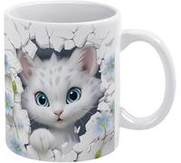 Tazza da caffè 3D con gattino nel buco di un muro, tazza dipinta in 3D, design creativo per spazi multiuso, tazza per donne e uomini, 11 once