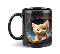 Tazza da caffè 3D con gatto e gattino, buco nel muro, 11 once, in ceramica, tazze carine, divertenti, per amanti del caffè e collezionisti