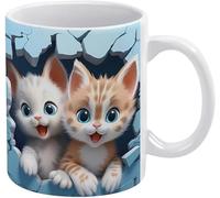 Tazza da caffè 3D con gatto e gattino, buco nel muro, 11 once, tazze carine in ceramica 3D, tazze divertenti, per amanti del caffè e collezionisti