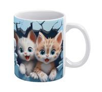 Tazza da caffè 3D con gatto e gattino, buco nel muro, 11 once, tazze carine in ceramica 3D, tazze divertenti, per amanti del caffè e collezionisti