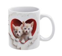 Tazza da caffè 3D con gatto e gattino, buco nel muro - Idea divertente per il compleanno di mamma, papà, marito e moglie - Tazza da caffè 3D da 11 once, tazza da tè, bianca