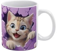 Tazza da caffè 3D con gatto e gattino, buco nel muro, tazza dipinta in 3D, design creativo per spazi multiuso, tazza per donne e uomini, 11 once