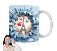 Tazza da caffè 3D con Torre di Parigi, tazza da tè in ceramica, motivo Torre di Parigi, tazza d'acqua in ceramica 3D, ideale per latte, bevande, caffè, tè