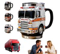 Tazza da caffè a forma di camion dei pompieri, 325 ml, realizzata a mano in acciaio inox a doppia parete, tazza da caffè per pompieri, regalo di San Valentino, regalo unico per papà, fratello, marito