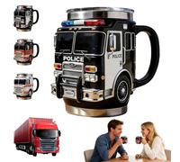 Tazza da caffè a forma di camion dei pompieri, 325 ml, realizzata a mano in acciaio inox a doppia parete, tazza da caffè per pompieri, regalo di San Valentino, regalo unico per papà, fratello e marito