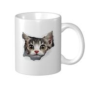 Tazza da caffè a forma di gattino, 11 once, tazze da caffè in porcellana bianca, opera d'arte glamour per gli amanti degli animali, con umorismo, per gli amanti dei gatti, adatta al microonde e alla l