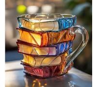 Tazza da caffè a forma di libro 3D/Tazza in vetro a forma di libri impilati - Un regalo per amanti della letteratura, onnivori di libri, lettori, scrittori e appassionati di libri, tazza da scrivania 