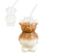 Tazza da caffè a forma di orso carino, barattolo di vetro con cannuccia da 350 ml, tazze uniche a forma di orso di miele, novità bicchieri in vetro per succhi