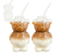 Tazza da caffè a forma di orso carino, barattolo di vetro con cannuccia da 350 ml, tazze uniche a forma di orso di miele, novità bicchieri in vetro per succhi