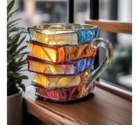 Tazza da caffè a libro dipinta 3D, design unico, bibliotecario, libri, tazza impilabile, simpatica tazza, lettore, scrittore, bibliotecaria 200/450 ml