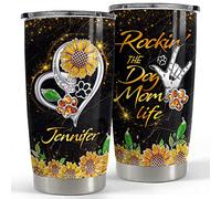 Tazza Da Caffè Acciaio Inox Tazza Termica Con Paglia E Coperchio Mug Termica Per Mamma Auto Compleanno 590 Ml Bicchiere Personalizzato World'S Best Dog Mom In Stile Marmo