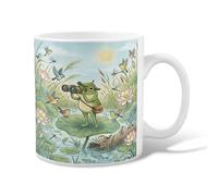 Tazza da caffè anfibia in ceramica, con binocolo e ninfee, verde primavera, con manico, ideale per amicizia, famiglia, colleghi, insegnanti, personale innamorato, 325 ml