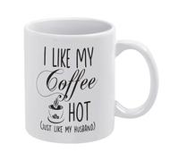Tazza da caffè bianca da 6 tazze, mi piace il mio caffè caldo proprio come mio marito, decorazione da scrivania, targa decorativa per cucina, cartello divertente per caffè, decorazione per la casa in
