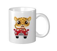 Tazza Da Caffè Cartoon Leopard Driving Car Tazze Caffè Personalizzato Con Manico Tazza Colazione, Per The, Work, Merenda, 330ml