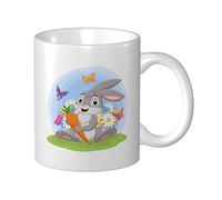 Tazza Da Caffè Cartoon Rabbit Holding A Carrot In The Grass Tazze Caffè Uomini Donne Tazza Colazione, Per Colazione, Work, Home, 330ml