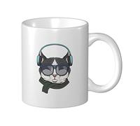 Tazza Da Caffè Cat Wearing Headphones Latte Mug Con Manico Personalizzato Tazza Innamorati, Per Work, The, Merenda, 330ml