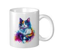Tazza da caffè colorata a forma di gatto da 11 once, colori vivaci, regalo di compleanno, elegante tazza da caffè per ufficio, vivace e unica, ideale come regalo per te o per un amico!