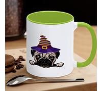 Tazza da caffè con cane strega felice Halloween, divertente tazza da caffè, tazza da tè in ceramica con carlino, regalo per bambini, uomini, donne, compleanno, 325 ml