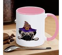Tazza da caffè con cane strega felice Halloween, divertente tazza da caffè, tazza da tè in ceramica con carlino, regalo per bambini, uomini, donne, compleanno, 325 ml