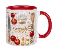 Tazza da caffè con cappello da chef e corona con design con utensili da cucina, tazza da caffè creativa a tema chef con manico, tazza per utensili da cucina, per uomini, donne, papà, tazze in ceramica