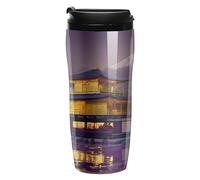 Tazza da caffè con coperchio da 250 ml, riutilizzabile, con stampa del Tempio giapponese al crepuscolo e Monte Fuji