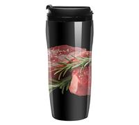 Tazza da caffè con coperchio da 350 ml, riutilizzabile, con stampa di carne di manzo cruda fresca