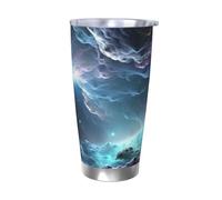 Tazza da caffè con coperchio e cannuccia, da 590 ml, a doppia parete, con isolamento sottovuoto, adatta per portabicchieri auto, grafica 3D, universo, spazio, tazza termica in acciaio inox