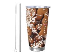 Tazza da caffè con coperchio e cannuccia, da 590 ml, a doppia parete, con isolamento sottovuoto, adatta per portabicchieri auto, biscotti con gocce di cioccolato, tazza termica in acciaio inox