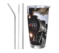 Tazza da caffè con coperchio e cannuccia, da 590 ml, a doppia parete, con isolamento sottovuoto, adatta per portabicchieri auto, treno a vapore, tazza termica in acciaio inox