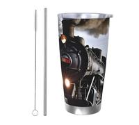 Tazza da caffè con coperchio e cannuccia, da 590 ml, a doppia parete, con isolamento sottovuoto, adatta per portabicchieri auto, treno a vapore, tazza termica in acciaio inox