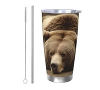 Tazza da caffè con coperchio e cannuccia, da 590 ml, a doppia parete, con isolamento sottovuoto, adatta per portabicchieri dell'auto, tazza termica in acciaio inox