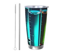 Tazza da caffè con coperchio e cannuccia, da 590 ml, a doppia parete, con isolamento sottovuoto, adatta per portabicchieri dell'auto, provetta chimica, tazza da viaggio in acciaio inox