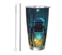 Tazza da caffè con coperchio e cannuccia, da 590 ml, a doppia parete, con isolamento sottovuoto, adatta per portabicchieri auto, lucciole e lanterne, tazza termica in acciaio inox