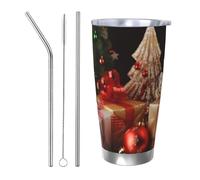Tazza da caffè con coperchio e cannuccia, da 590 ml, a doppia parete, con isolamento sottovuoto, adatta per portabicchieri dell'auto, decorazione natalizia, regalo di Natale, tazza da viaggio in