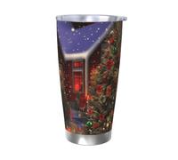 Tazza da caffè con coperchio e cannuccia, da 590 ml, a doppia parete, con isolamento sottovuoto, adatta per portabicchieri da auto, tazza da viaggio natalizia in acciaio inox