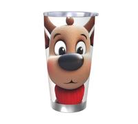 Tazza da caffè con coperchio e cannuccia, da 590 ml, a doppia parete, con isolamento sottovuoto, adatta per portabicchieri dell'auto, simpatica renna natalizia da viaggio, tazza termica in acciaio