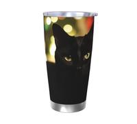 Tazza da caffè con coperchio e cannuccia, da 590 ml, a doppia parete, con isolamento sottovuoto, adatta per portabicchieri dell'auto, tazza termica natalizia con gatto nero