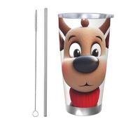 Tazza da caffè con coperchio e cannuccia, da 590 ml, a doppia parete, con isolamento sottovuoto, adatta per portabicchieri dell'auto, simpatica renna natalizia da viaggio, tazza termica in acciaio