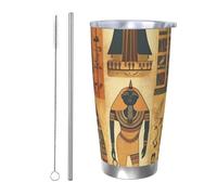 Tazza da caffè con coperchio e cannuccia, da 590 ml, a doppia parete, con isolamento sottovuoto, adatta per portabicchieri dell'auto, serie tribale dell'antico Egitto, tazza termica in acciaio inox