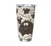 Tazza da caffè con coperchio e cannuccia, da 590 ml, a doppia parete, con isolamento sottovuoto, adatta per portabicchieri dell'auto, tazza termica in acciaio inox con pecore bianche e nere