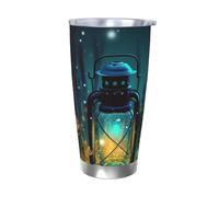 Tazza da caffè con coperchio e cannuccia, da 590 ml, a doppia parete, con isolamento sottovuoto, adatta per portabicchieri auto, lucciole e lanterne, tazza termica in acciaio inox