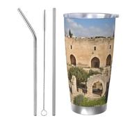 Tazza da caffè con coperchio e cannuccia, da 590 ml, a doppia parete, con isolamento sottovuoto, adatta per portabicchieri da auto, tazza termica in acciaio inox con scritta "Israele at the Tower of